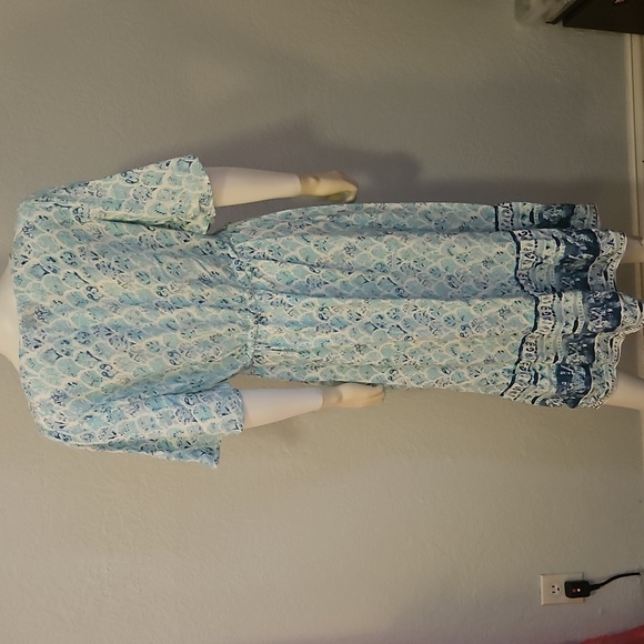 MARGAUX RIVIERA Aqua Patterned Short Sleeve V-Neck Blouson Shirt Dress - Picture 8 of 11